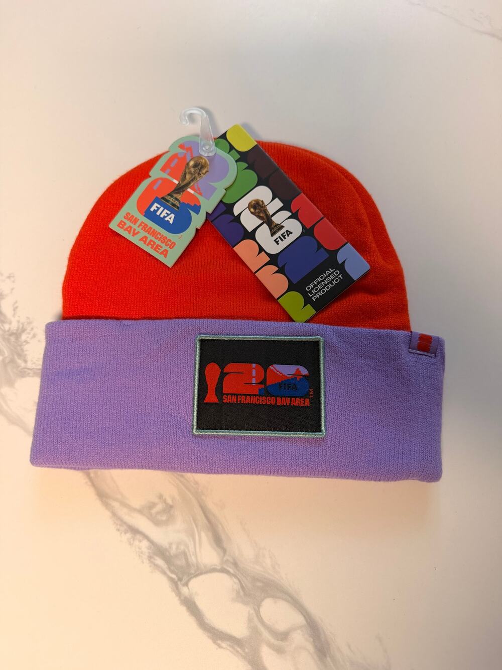 FIFA World Cup 26 San Francisco Bay Area Patch Beanie Red Purple NWT